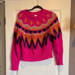 a new day Vibrant Pink Sweater with Yellow and Black Patterns